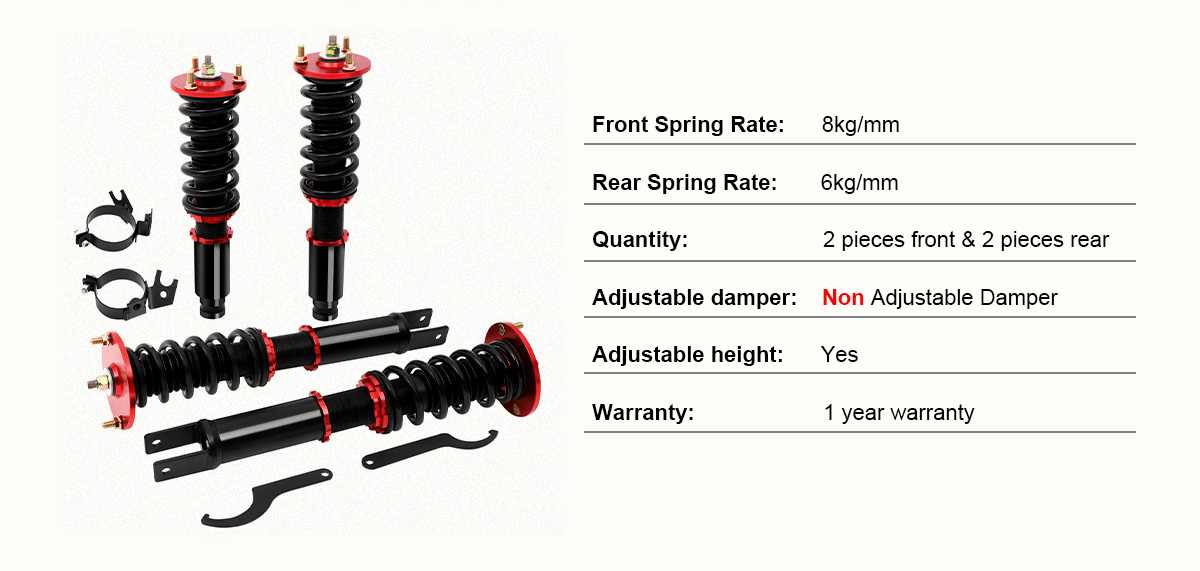 1997-1999 Acura CL 1990-1997 Honda Accord Red Coilover Shocks Struts Coil Spring Set Adjustable Height 4PCS