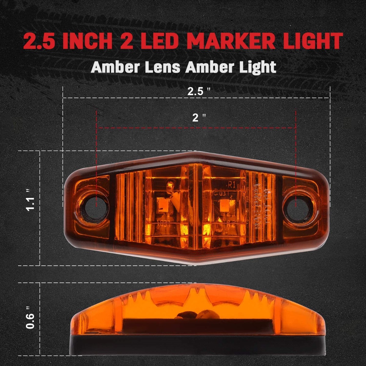 6pcs Amber Universal Side Marker Trailer Light Surface Mount 2 Diodes LED Fit for 2014 Toyota Tacoma/Toyota Tundra
