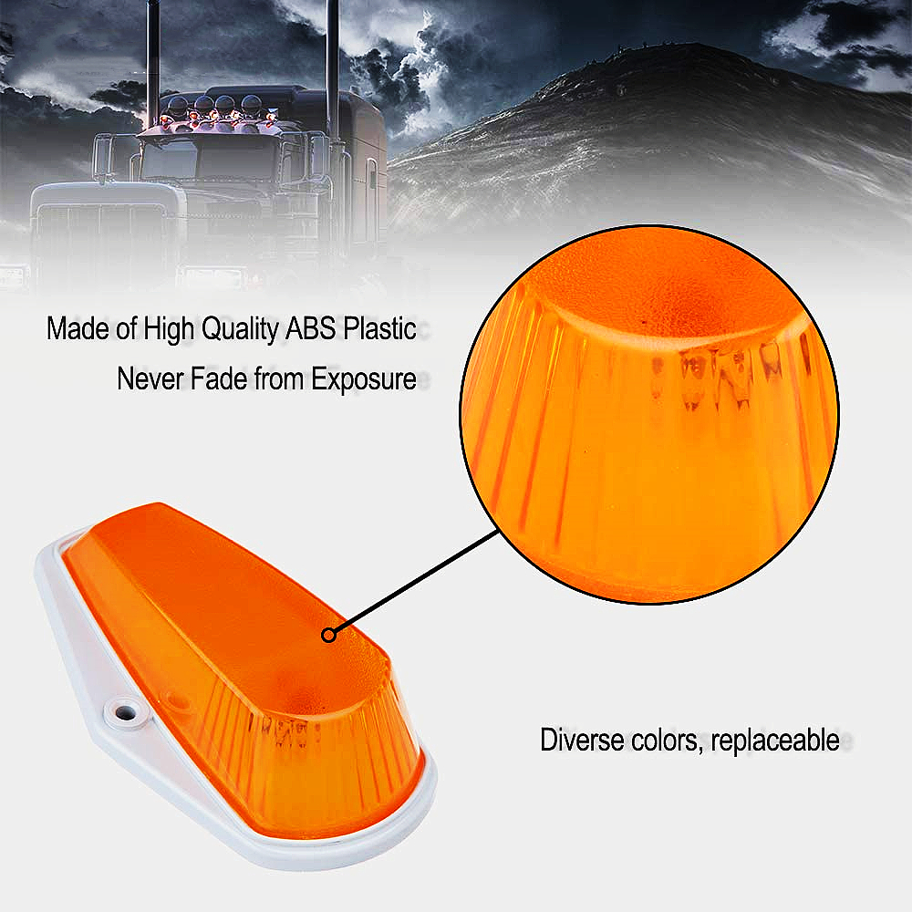 5 Pcs Amber Cab Marker Light Lens Cover Replacement with Base Housing Fit for 1980-1997 Ford F-150 F-250 F-350
