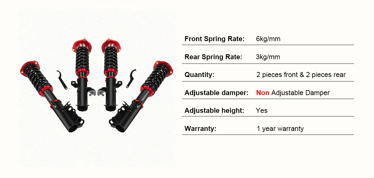 2007-2011 Toyota Avalon/Camry Red Coilover Shocks Struts Coil Spring Set Adjustable Height 4PCS
