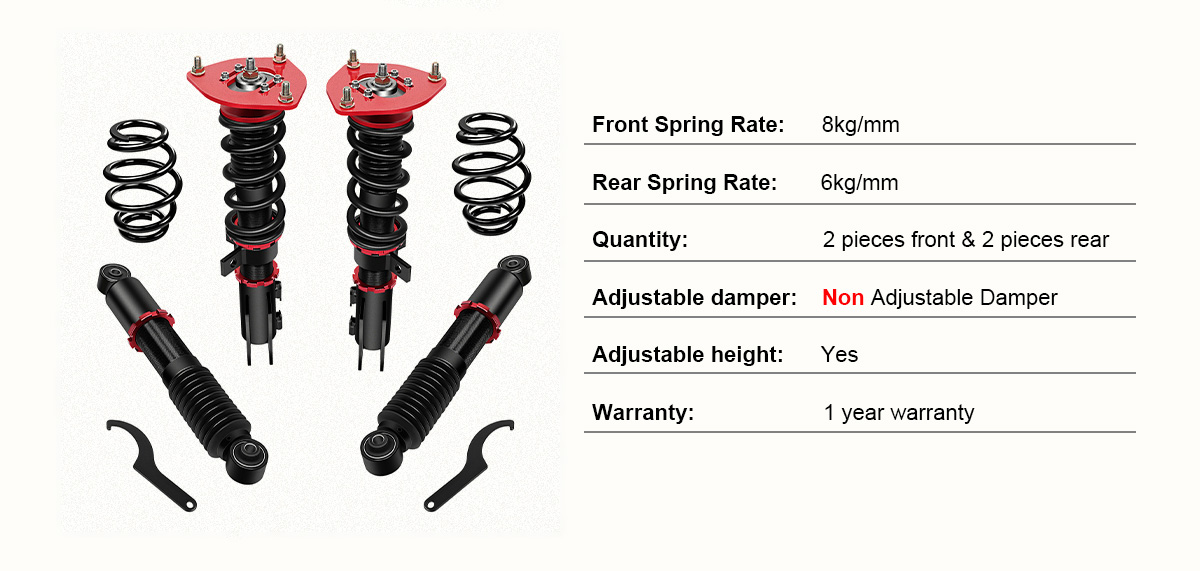 2012-2015 Hyundai Veloster Red Coilover Shocks Struts Coil Spring Set Adjustable Height 4PCS