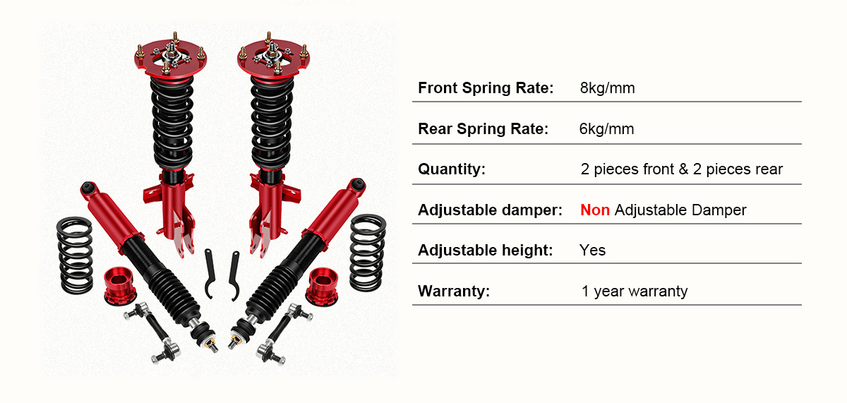 2005-2014 Ford Mustang Red Coilover Shocks Struts Coil Spring Set Adjustable Height 4PCS