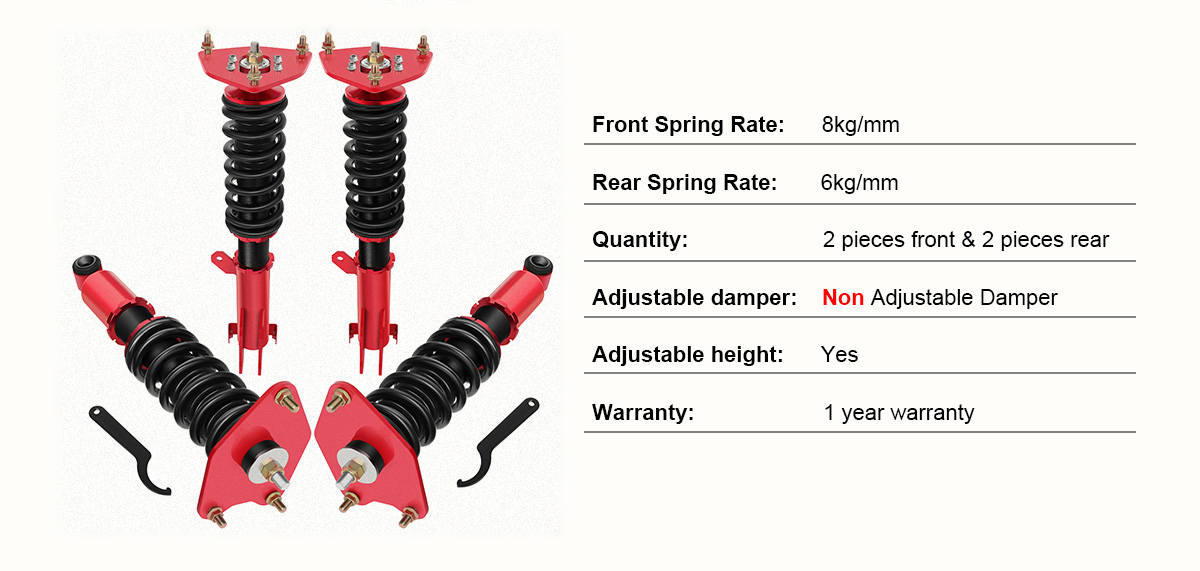 Mitsubishi 06-12 Eclipse 05-11 Galant Red Coilover Shocks Struts Coil Spring Set Adjustable Height 4PCS
