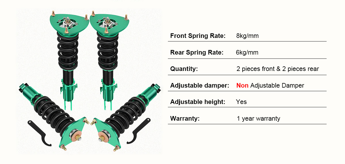 2009-2013 Subaru Forester Green Coilover Shocks Struts Coil Spring Set Adjustable Height 4PCS