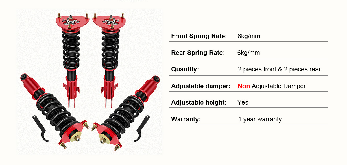 2005-2009 Subaru Legacy Red Coilover Shocks Struts Coil Spring Set Adjustable Height 4PCS