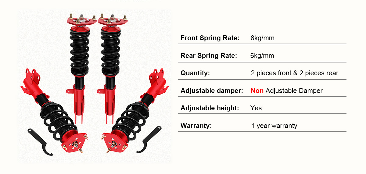 Toyota Avalon/Camry/Solara Red Coilover Shocks Struts Coil Spring Set Adjustable Height 4PCS