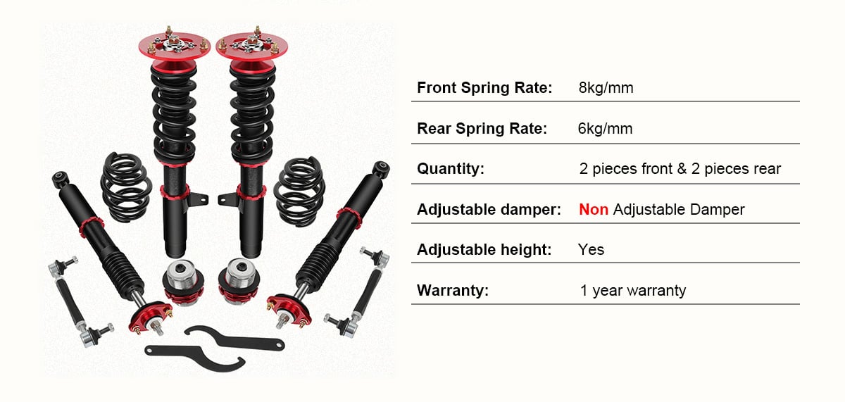 BMW 320i 323i 325i 328i 330i Red Coilover Shocks Struts Coil Spring Set Adjustable Height 4PCS