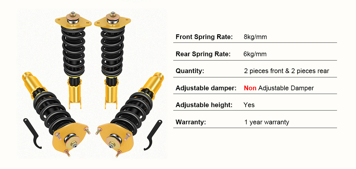 Infiniti 06-10 M35 08-10 M45 Golden Coilover Shocks Struts Coil Spring Set Adjustable Height 4PCS
