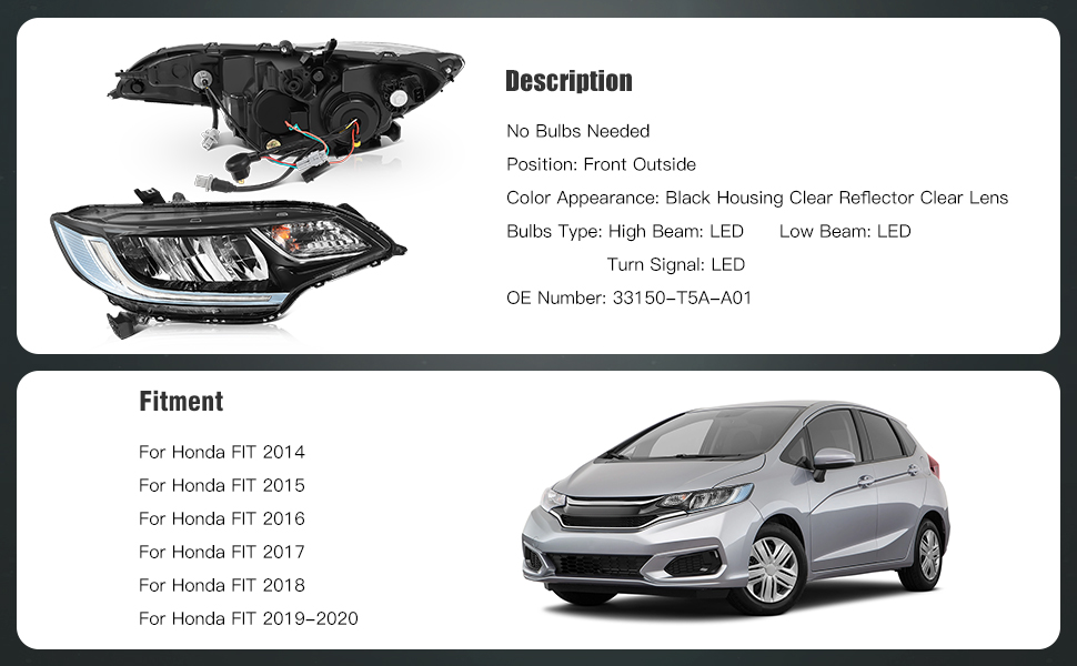Honda FIT LED Headlight Assembly 2015-2020 W/Reflective Bowl Lamps