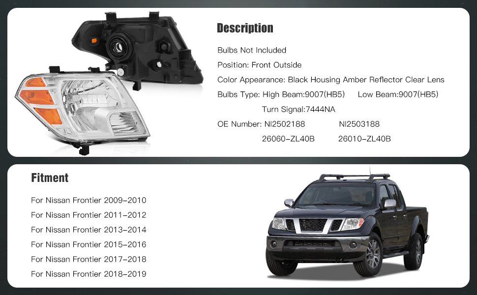 Car Front Lamps for 20092019 Nissan Frontier Headlights Assembly