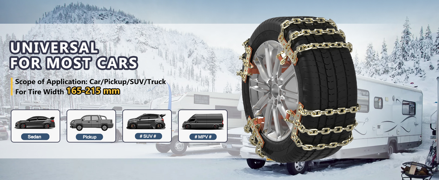 Tire Chain(165-215mm) 3 Chains Winter Security Snow Chains 8PCS