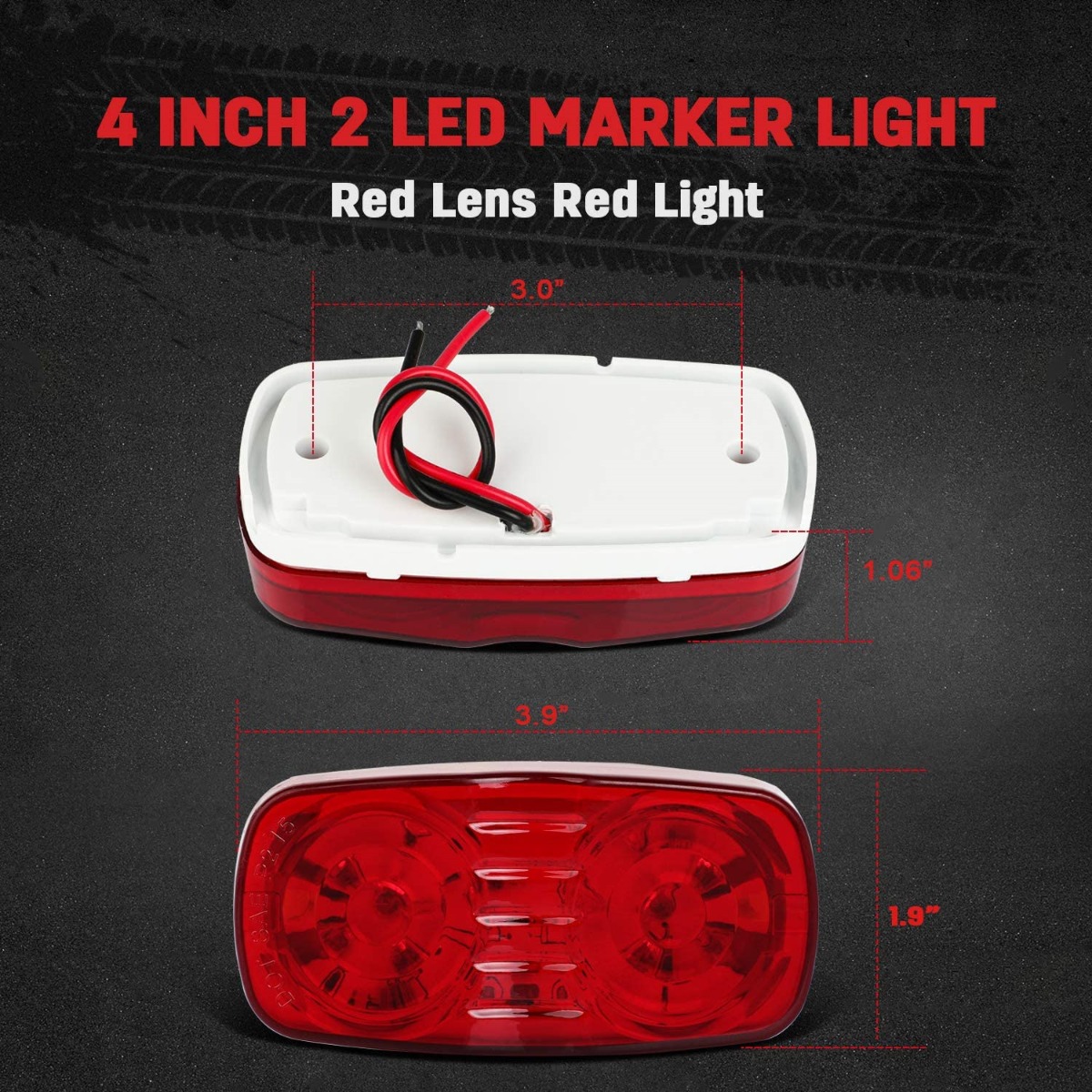 5PCS Rectangle Side Marker Light Red Snap-on Lens With White Base Surface Mount 12LED for Truck Trailer Pickup