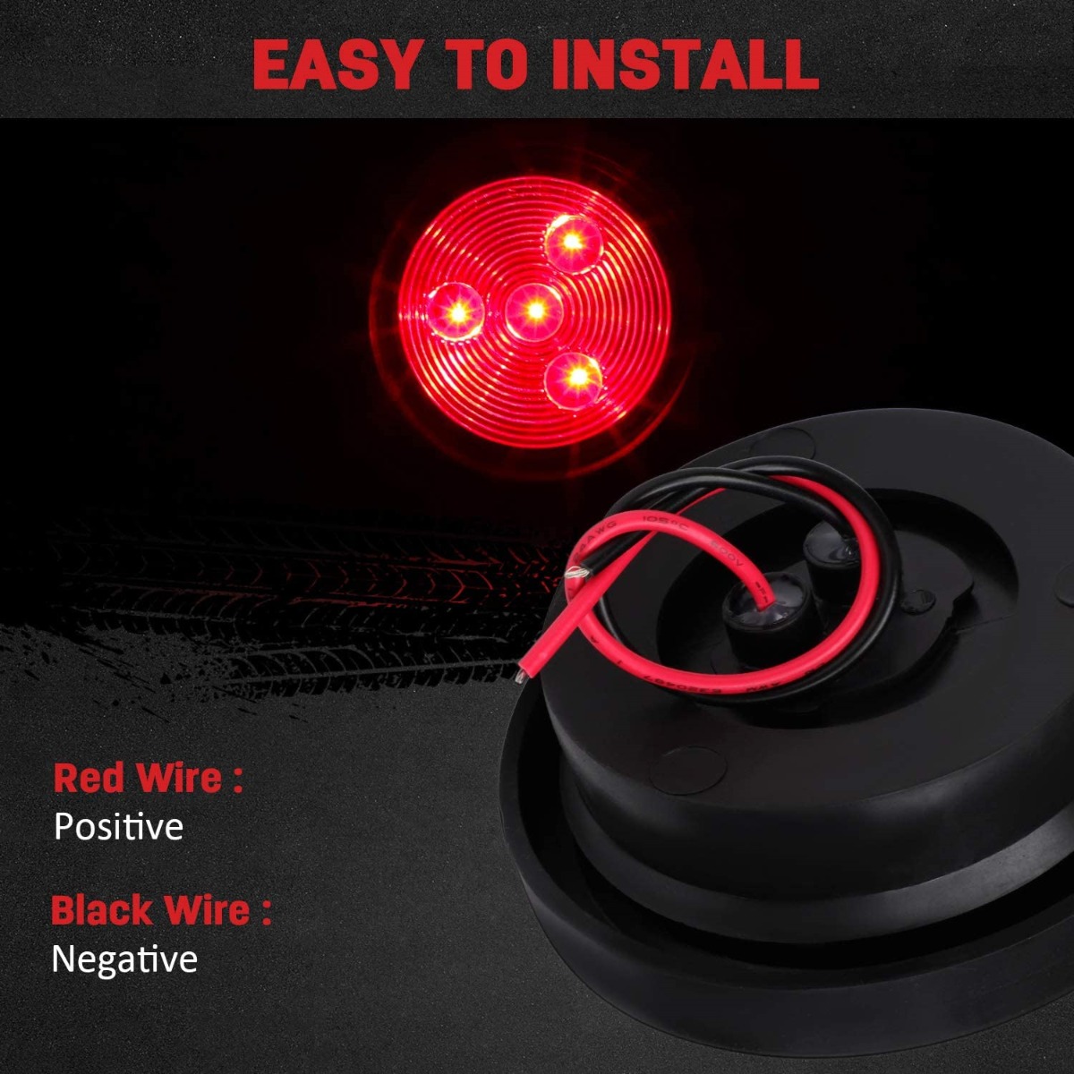 2PCS 2.5鈥?Red Round Side Marker Light Tail Lamps 4LED With Rubber Grommet for Truck Trailer Pickup