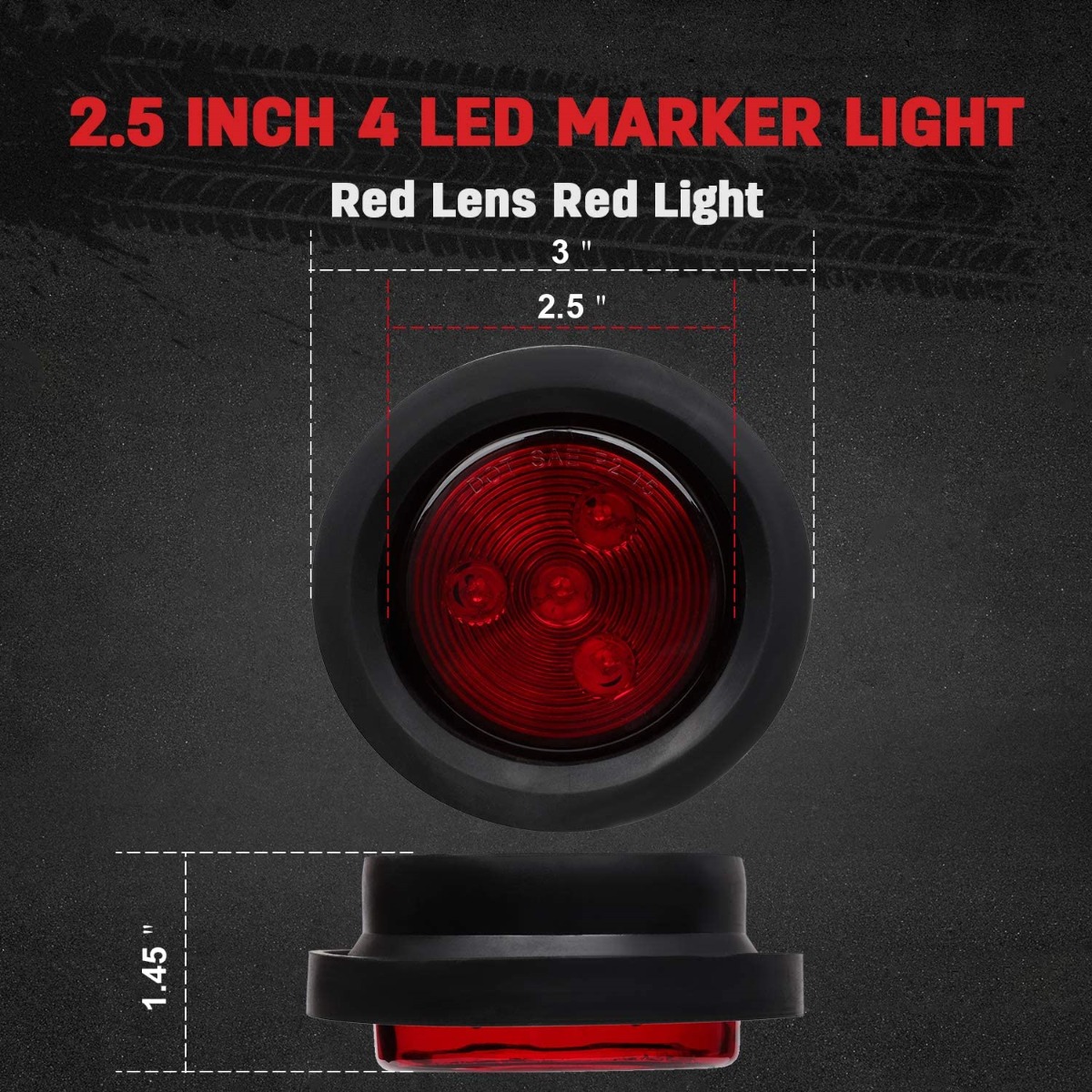 4PCS 2.5鈥?Red Round Side Marker Light Tail Lamps 4LED With Rubber Grommet for Truck Trailer Pickup