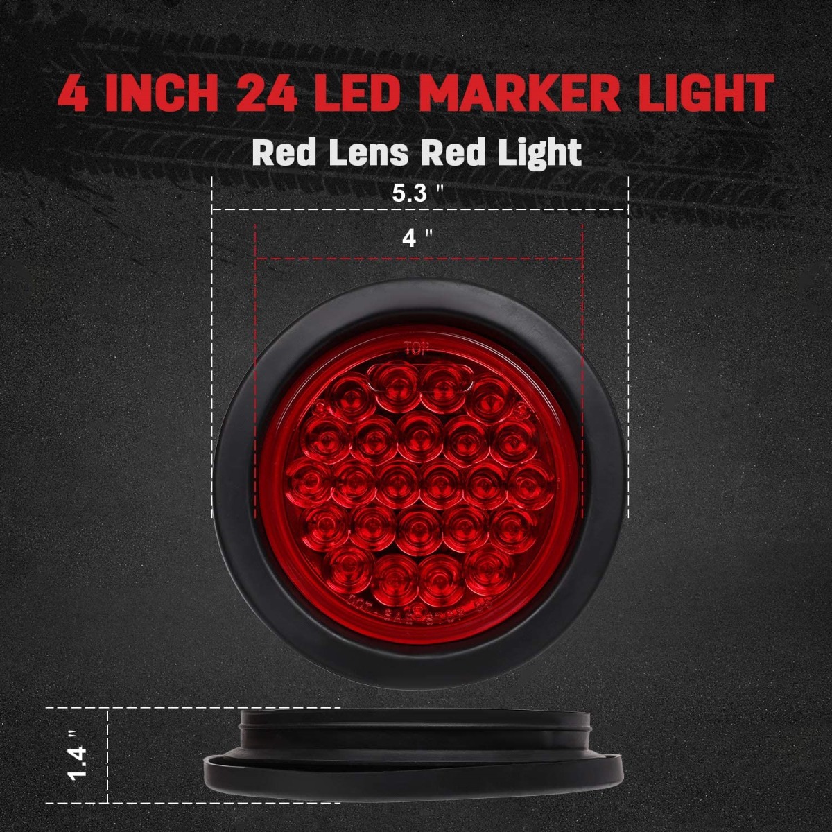 2PCS Red 24LED Round Tail/Side Marker Light 12V Surface Mount for Truck Trailer