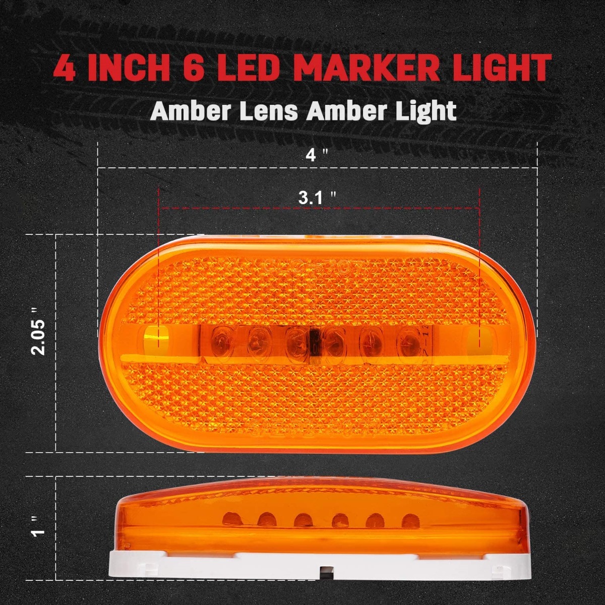 2PCS Oval Side Marker Light Amber Snap-on Lens With White Base Surface Mount 6 Diodes LED forTruck Trailer