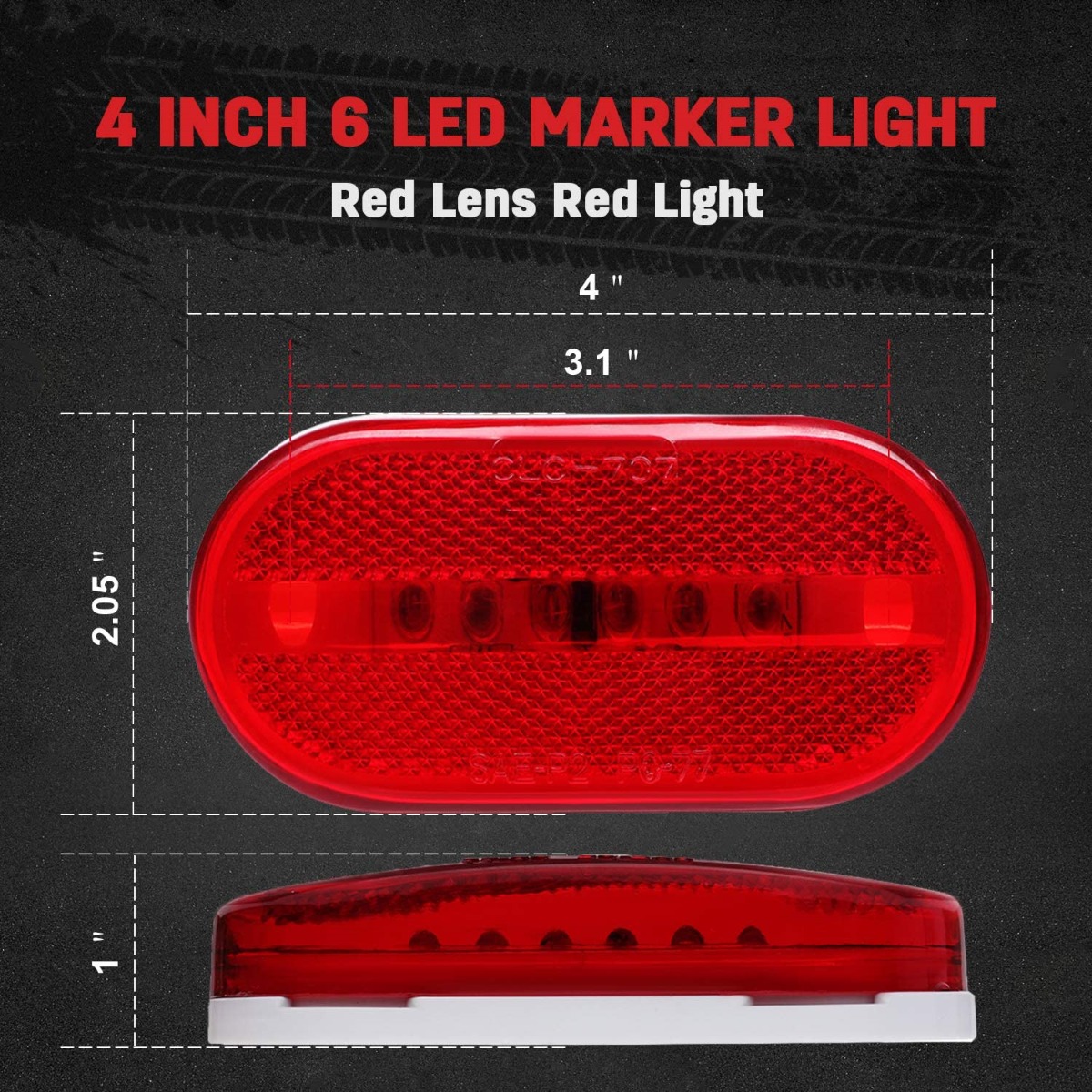 8PCS LED Oval Side Marker Light for Truck Trailer Red Snap-on Lens With White Base Surface Mount 6 Diodes LED