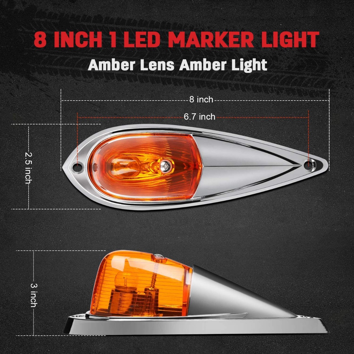 5PCS Amber Cab Marker/Roof/Clearance Light Teardrop Style Assembly for Truck Trailer Semi-trailer Dodge Ram