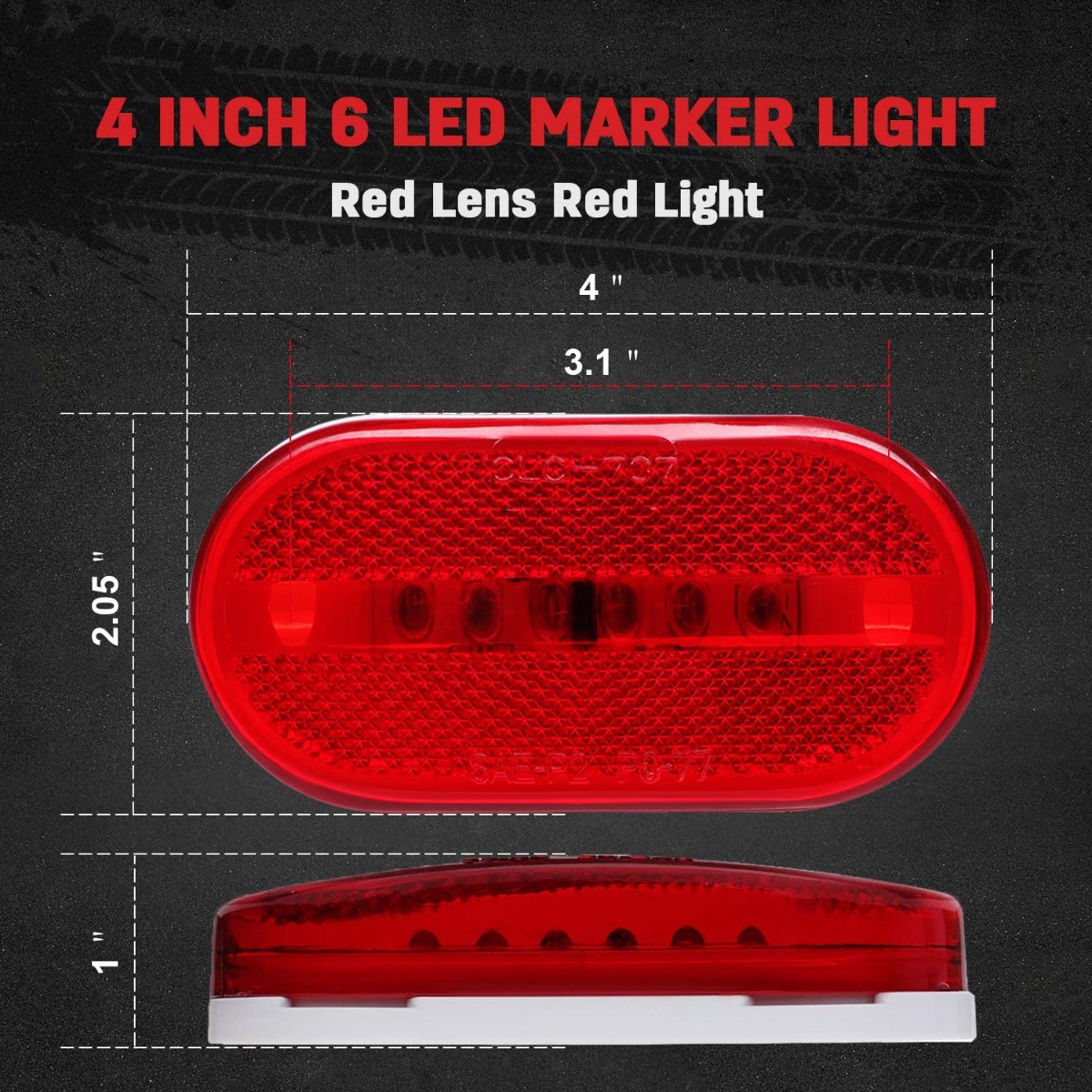 5PCS LED Oval Side Marker Light for Truck Trailer Red Snap-on Lens With White Base Surface Mount 6 Diodes LED